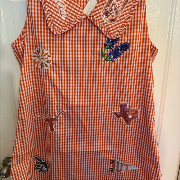 QUEEN OF SPARKLES Dresses & Skirts - QUEEN OF SPARKLES Orange Gingham Top with Embroidery